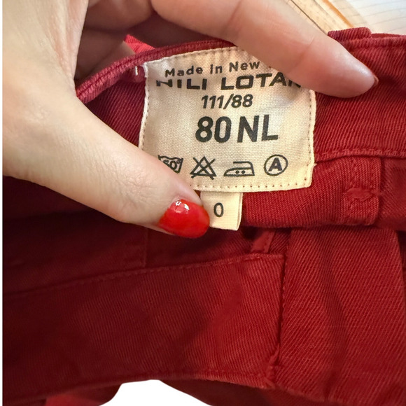 NEW Nili Lotan 0 Slouchy $345 LINEN Luna Pant Drop Crotch Crop Cotton Red - Picture 4 of 6